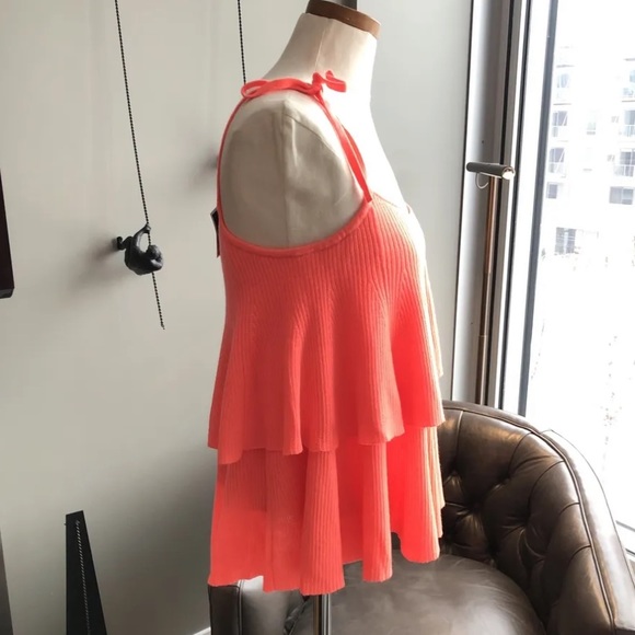 New J. Crew Merino Wool Tiered Top in Neon Flame Size Medium - Picture 3 of 5